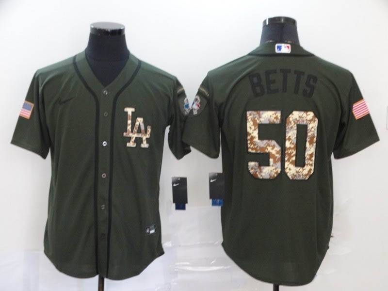 MLB Los Angeles Dodgers #50 Mookie Betts Olive 2020 Nike Cool Base Jersey