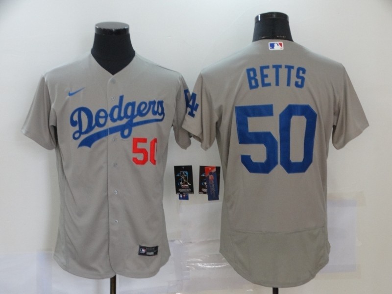 MLB Los Angeles Dodgers #50 Mookie Betts Grey 2020 Nike Flexbase Jersey