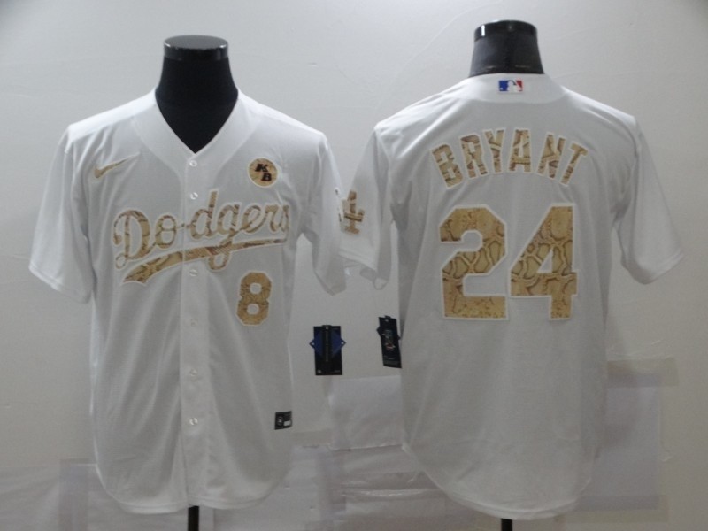 Los Angeles Dodgers #8 & 24 Kobe Bryant White Gold 2020 Nike KB Cool Base Jersey