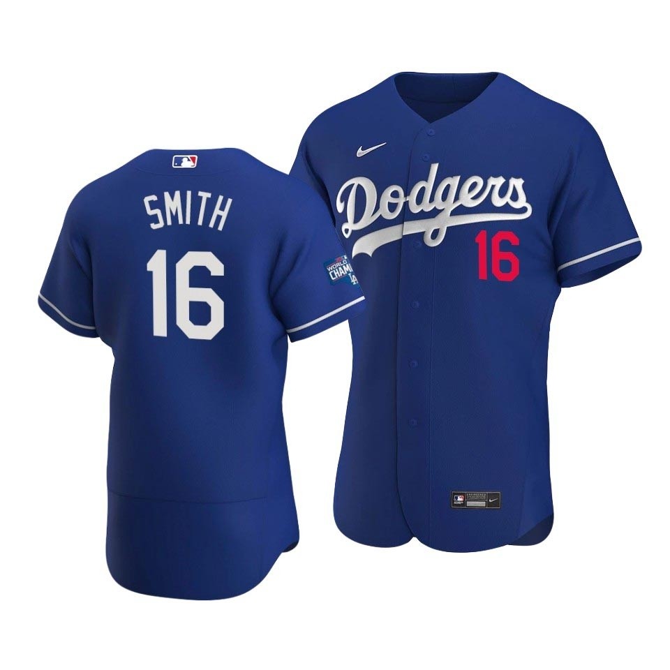 Men's Los Angeles Dodgers #16 Will Smith Nike Royal Alternate 2020 World Series Champions Authentic Player MLB Jersey