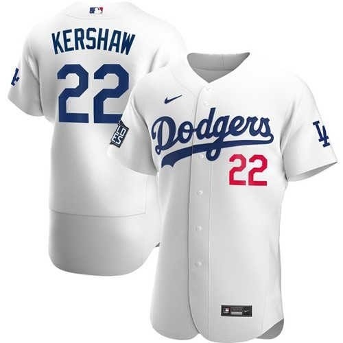 Men's Los Angeles Dodgers #22 Clayton Kershaw Nike White Home 2020 World Series Champions Authentic Player MLB Jersey