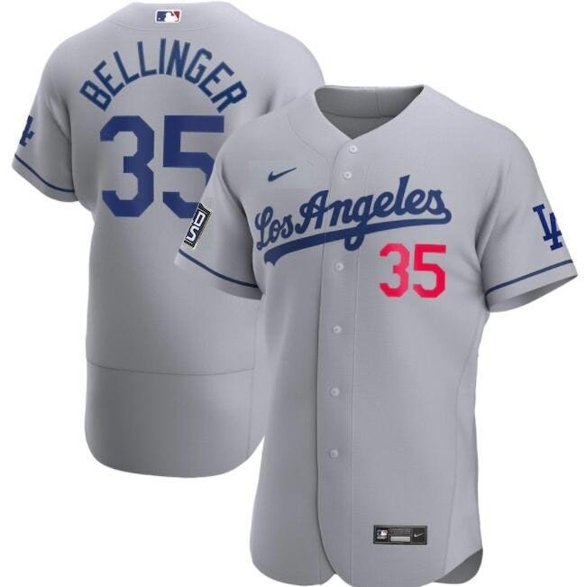 Men's Los Angeles Dodgers #35 Cody Bellinger Nike Gray Road 2020 World Series Champions Authentic Team MLB Jersey