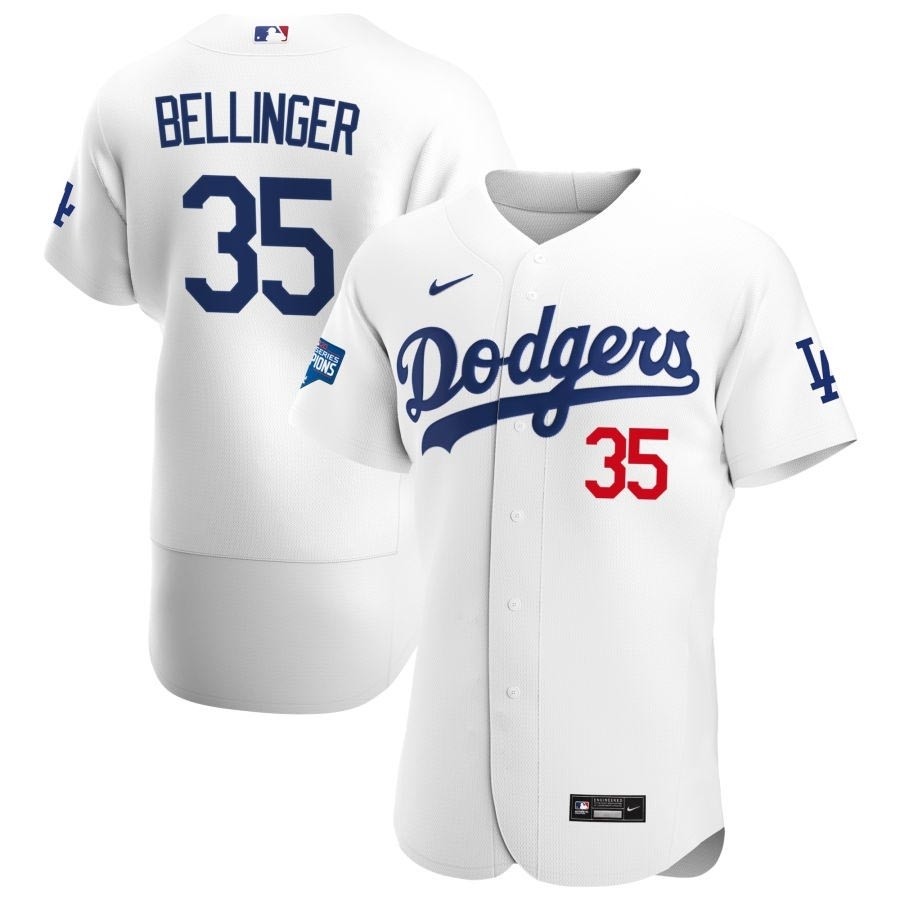 Men's Los Angeles Dodgers #35 Cody Bellinger Nike White Home 2020 World Series Champions Authentic Player MLB Jersey