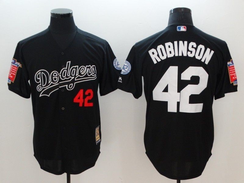 Men Los Angeles Dodgers #42 Robinson Black Throwback MLB Jerseys