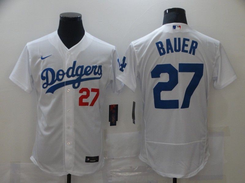 Men's Los Angeles Dodgers #27 Trevor Bauer White Stitched MLB Flex Base Nike Jersey