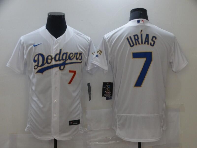 Men's Los Angeles Dodgers #7 Julio Urias White Golden program Flexbase Jersey