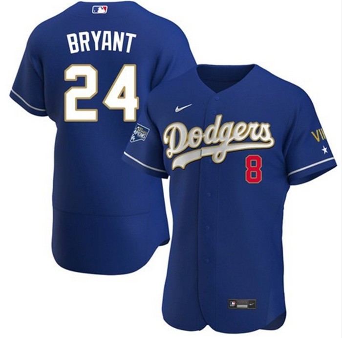 Men's Los Angeles Dodgers Front #8 Back #24 Kobe Bryant Royal Blue Championship 2021 Gold Program FlexBase Sttiched MLB Jersey