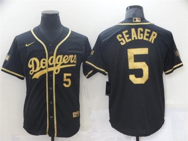 Los Angeles Dodgers #5 Corey Seager Black Gold World Series Champions Cool Base Jersey