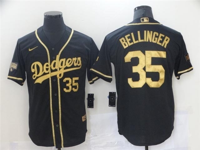 Los Angeles Dodgers #35 Cody Bellinger Black Gold World Series Champions Cool Base Jersey