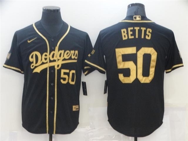 Los Angeles Dodgers #50 Mookie Betts Black Gold World Series Champions Cool Base Jersey