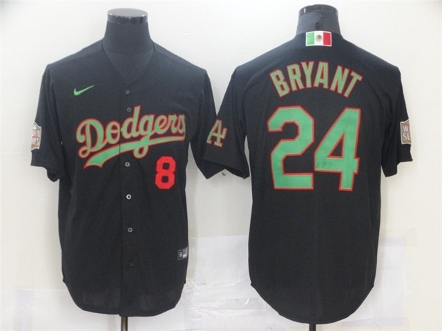 Men's Los Angeles Dodgers #8-24 Kobe Bryant Black Mexico Flag Themed World Series Jersey