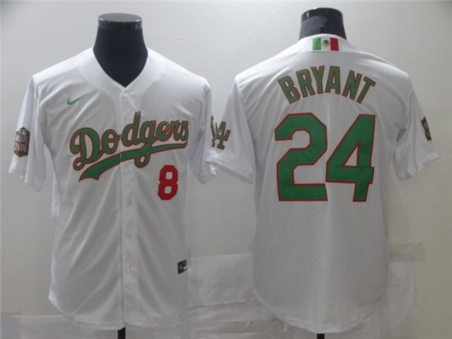 Men's Los Angeles Dodgers #8-24 Kobe Bryant White Mexico Flag Themed World Series Jersey