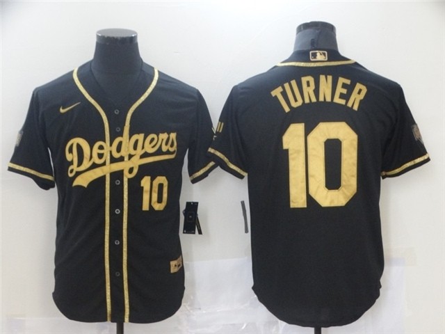 Men's Los Angeles Dodgers #10 Justin Turner Black Gold World Series Champions Cool Base Jersey