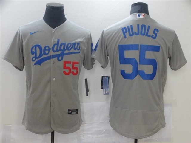 Men's Los Angeles Dodgers #55 Albert Pujols Alternate Gray Flex Base Jersey