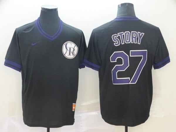 MLB Colorado Rockies #27 Trevor Story Black Nike Throwback Jersey