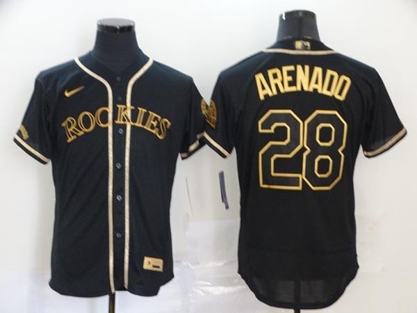 MLB Colorado Rockies #28 Nolan Arenado Black Gold Nike Flexbase Jersey