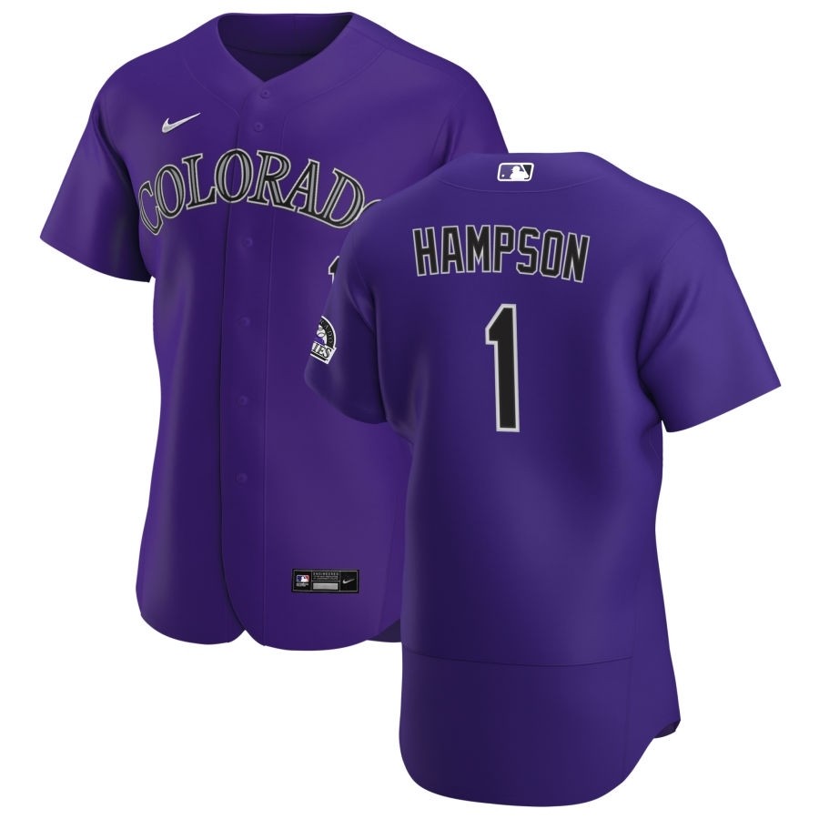 Men's Colorado Rockies #1 Garrett Hampson Nike Purple Alternate 2020 Authentic Player MLB Jersey