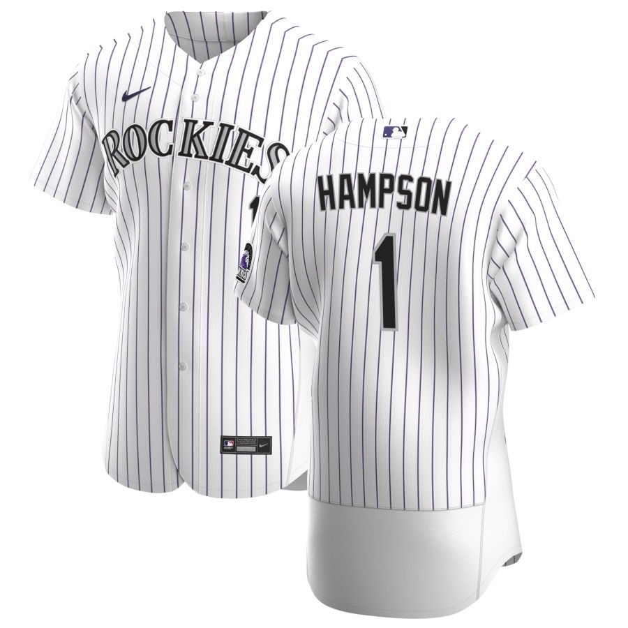 Men's Colorado Rockies #1 Garrett Hampson Nike White Home 2020 Authentic Player MLB Jersey