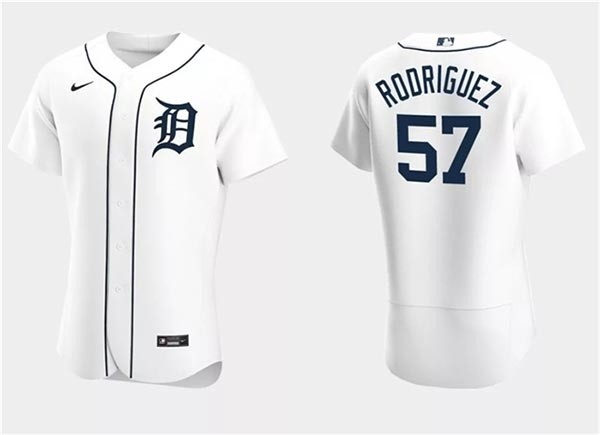 Men's Detroit Tigers #57 Eduardo Rodriguez White Flex Base Stitched Jersey