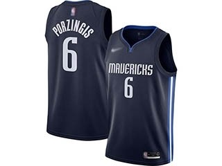 Mavericks #6 Kristaps Porzingis Navy Basketball Swingman Statement Edition 2019-2020 Jersey