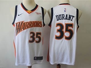 Warriors #35 Kevin Durant White/Orange Hardwood Classic NIKE Jersey