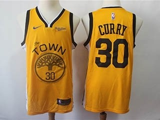 Warriors #30 Stephen Curry Yellow 2018 19 Earned Edition Nike Swingman Jersey