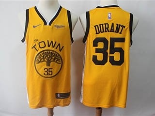 Warriors #35 Kevin Durant Yellow 2018 19 Earned Edition Nike Swingman Jersey