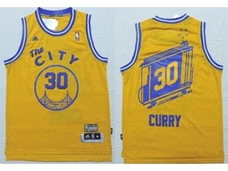 NBA Throwback Golden State Warriors Curry #30 Yellow City Jersey