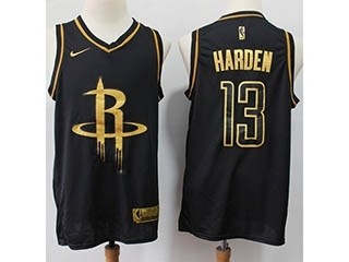 Rockets #13 James Harden Black Gold Basketball Swingman Limited Edition Jersey