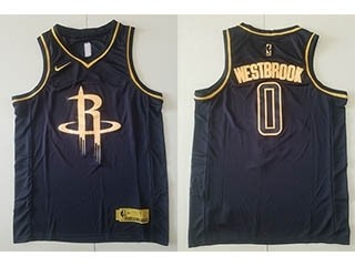 Nike Rockets #0 Russell Westbrook Black NBA Black gold version