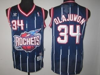 NBA Throwback Houston Rockets Hakeem Olajuwon #34 navy blue jersey