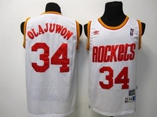 NBA Throwback Houston Rockets Hakeem Olajuwon #34 white jersey