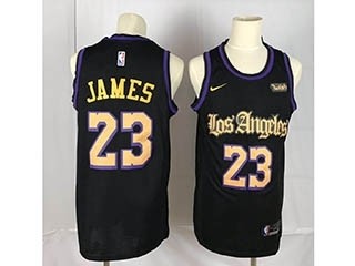 Men's Los Angeles Lakers James #23 Black Nike Latin version Jersey