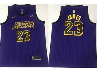 Lakers #23 Lebron James Purple 2018-19 City Edition Nike Swingman Jersey