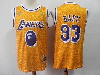 Lakers #93 Bape Yellow Hardwood Classics Jersey