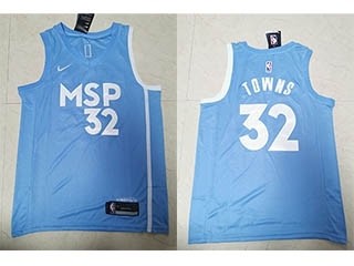 Timberwolves #32 Karl-Anthony Towns sky blue 2020 City Edition Nike Swingman Jersey