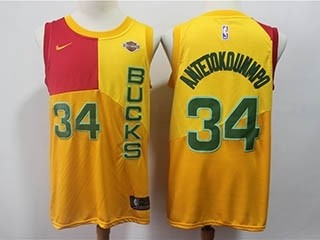 Bucks #34 Giannis Antetokounmpo Yellow 2018-19 City Edition Nike Swingman Jersey