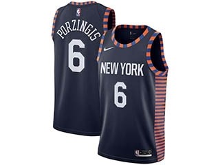 Knicks #6 Kristaps Porzingis Navy 2018-19 City Edition Nike Swingman Jersey