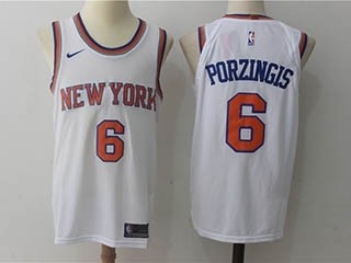 Knicks #6 Kristaps Porzingis White Nike Jersey