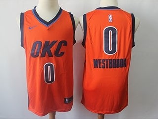 Thunder #0 Russell Westbrook Orange 2018 19 Earned Edition Nike Swingman Jersey