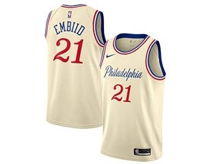 76ers #21 Joel Embiid Cream 2020 City Jersey