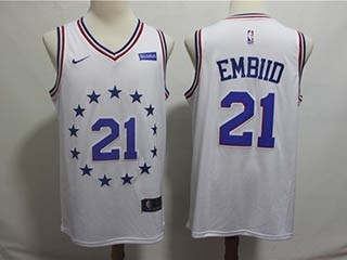 76ers #21 Joel Embiid White 2018 19 Earned Edition Nike Swingman Jersey