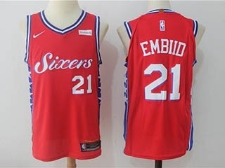 76ers #21 Joel Embiid Red Nike Jersey