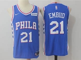 76ers #21 Joel Embiid Blue Nike Jersey