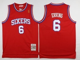 NBA Throwback Philadelphia Sixers 76ers Julius Erving #6 Red jersey