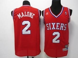 NBA Throwback Philadelphia Sixers 76ers Moses Malone #2 red jersey