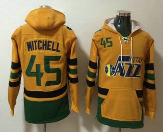 Men's Utah Jazz #45 Donovan Mitchell NEW Yellow Pocket Stitched NBA Pullover