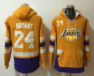 Men's Los Angeles Lakers #24 Kobe Bryant NEW Yellow Pocket Stitched NBA Pullover