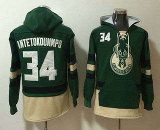 Men's Milwaukee Bucks #34 Giannis Antetokounmpo Green Pocket Stitched NBA Pullover