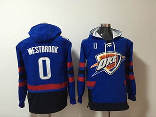 Thunder #0 Russell Westbrook Blue All Stitched Sweatshirt